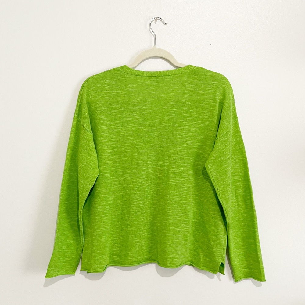 Eileen Fisher Linen Top V-Neck Long Sleeve Knit Classic Pullover Green Sz Small - Picture 6 of 7